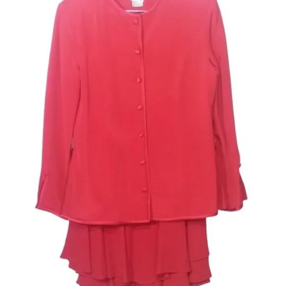 NEIMAN MARCUS 100% Silk Suit Blazer & Skirt set Size 10 - Picture 2 of 7